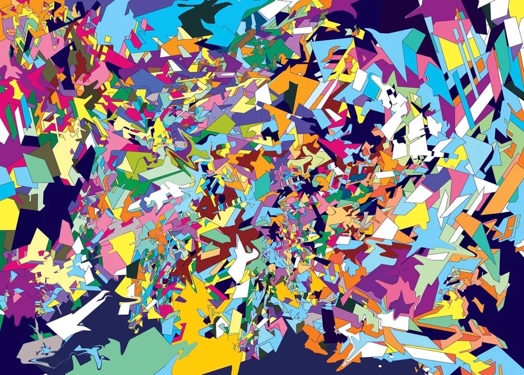 Vibrant Chaos: A Geometric Dance of Colorful Abstraction