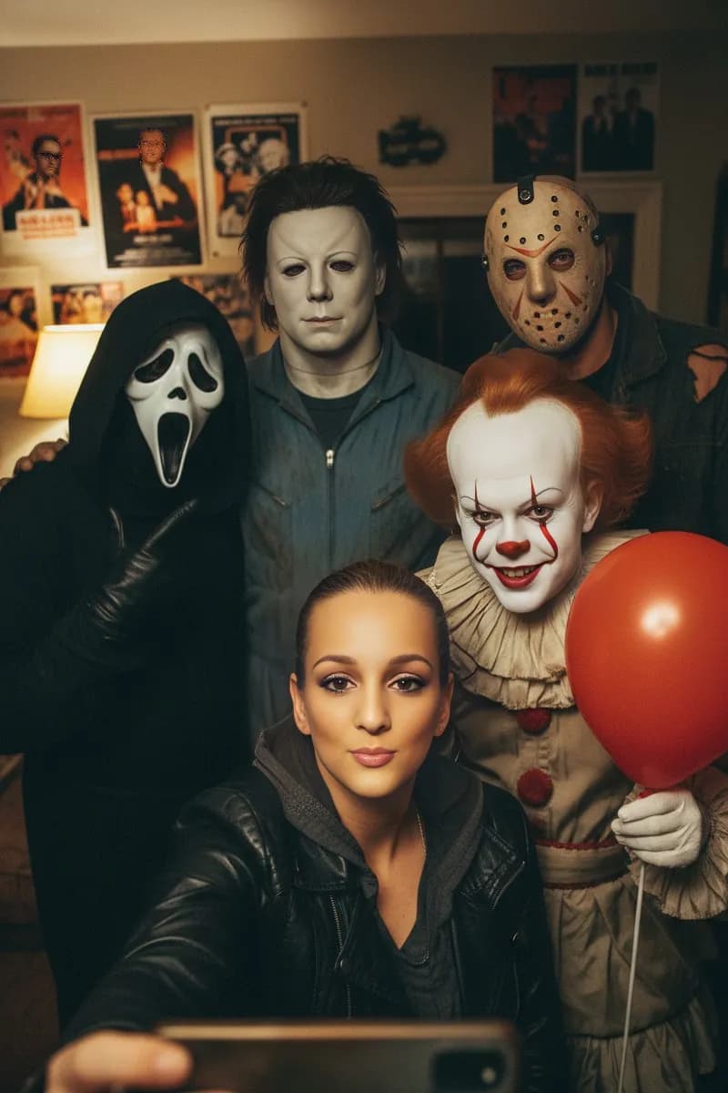 "Chilling Selfie: A Haunting Gathering of Horror Icons"