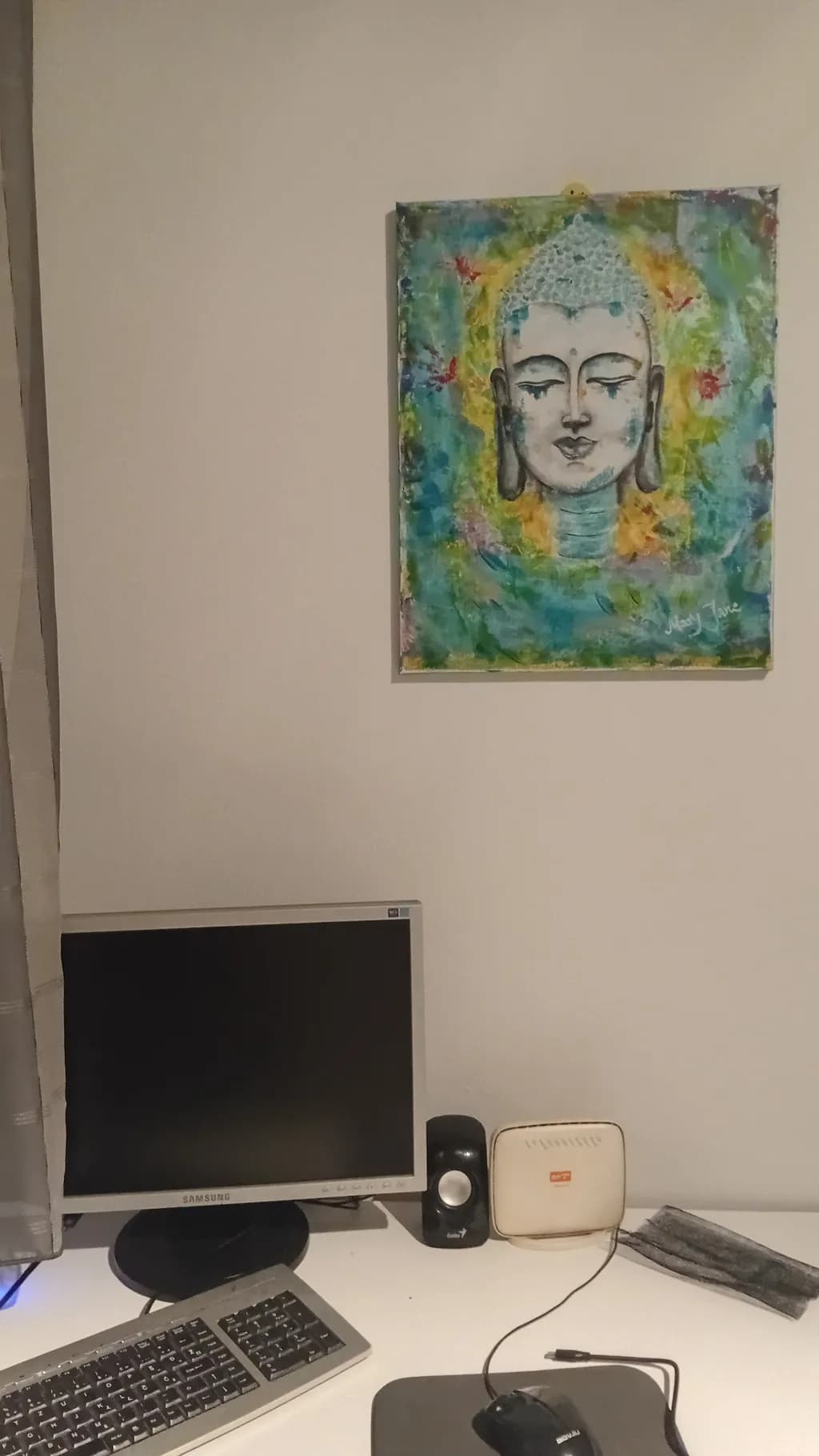 Serene Buddha: A Colorful Harmony for Your Workspace Decor