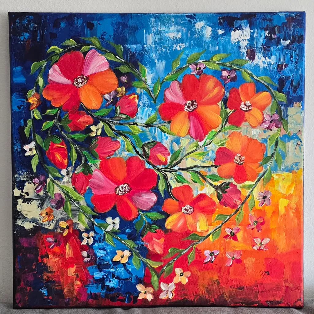 Vibrant Heart: A Floral Embrace in Bold Colors