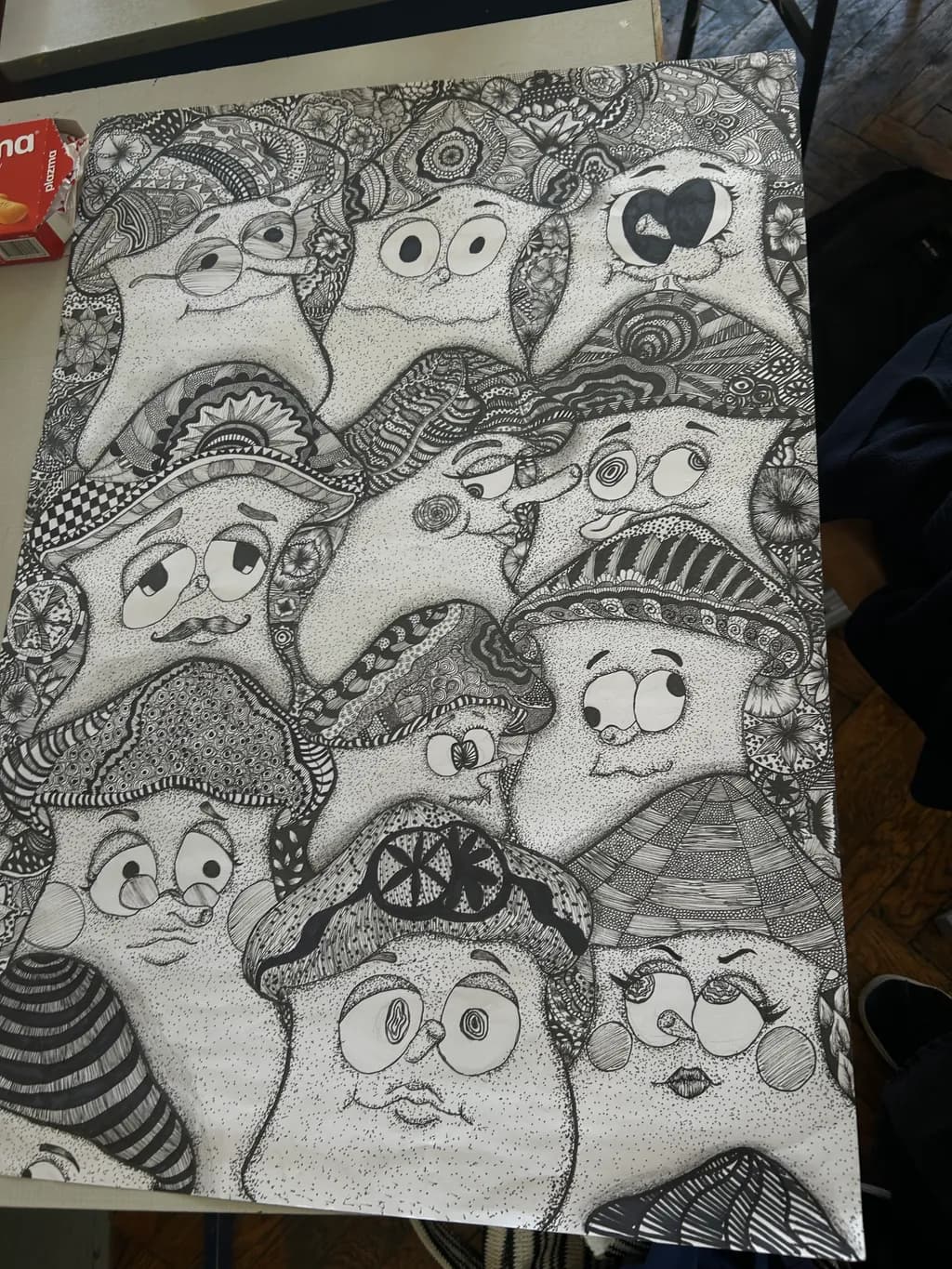 Whimsical Faces: A Playful Exploration of Character and Pattern in Ink