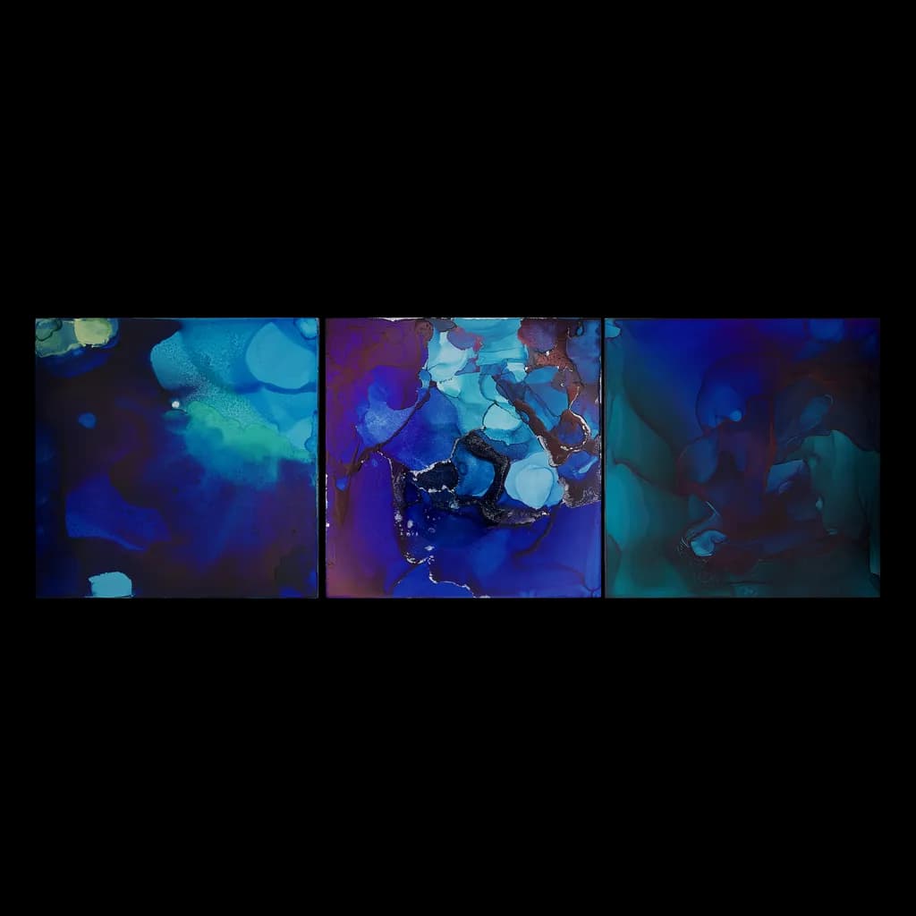Ethereal Waves: A Triptych of Deep Blue Serenity