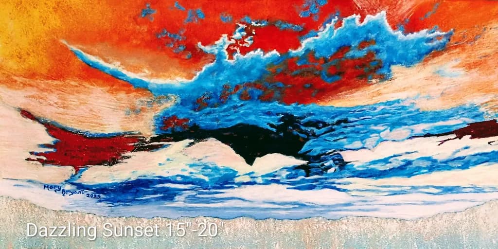 Radiant Horizon: A Dazzling Sunset in Vivid Blues and Fiery Oranges
