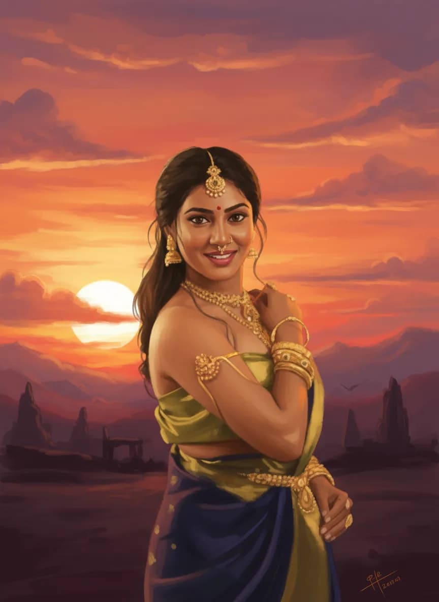 Ethereal Elegance: A Portrait of Grace Against a Sunset Horizon
