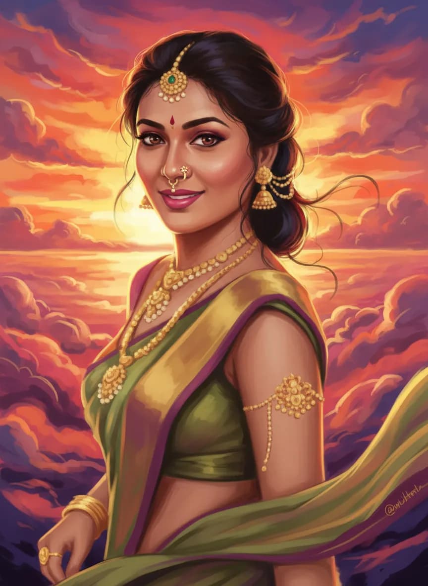 Radiant Elegance: A Portrait of Grace Against a Sunset Sky