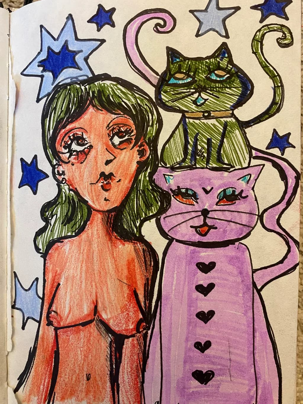 Whimsical Dreams: A Colorful Journey with Cats and Stars