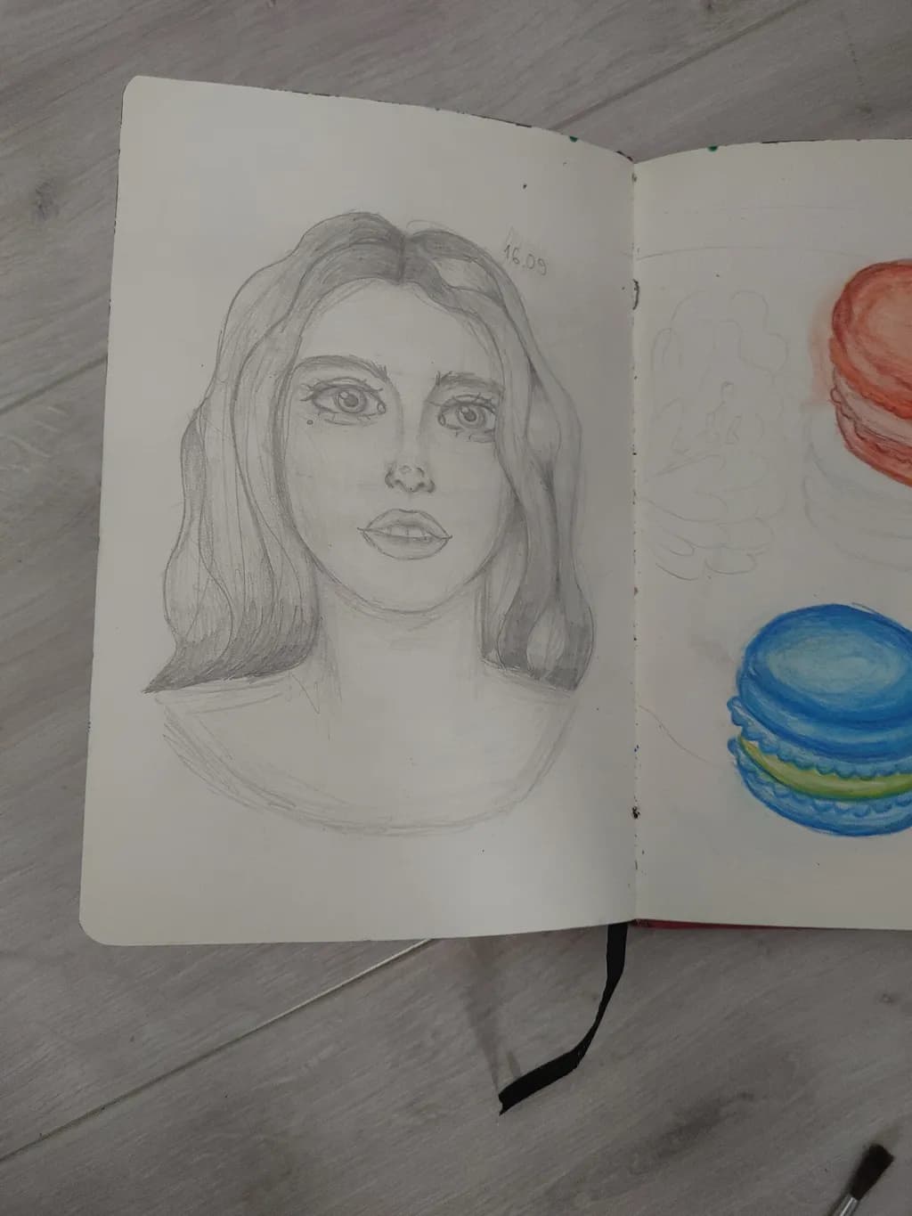 Whimsical Portrait: A Sketch of Elegance with Macarons Delight