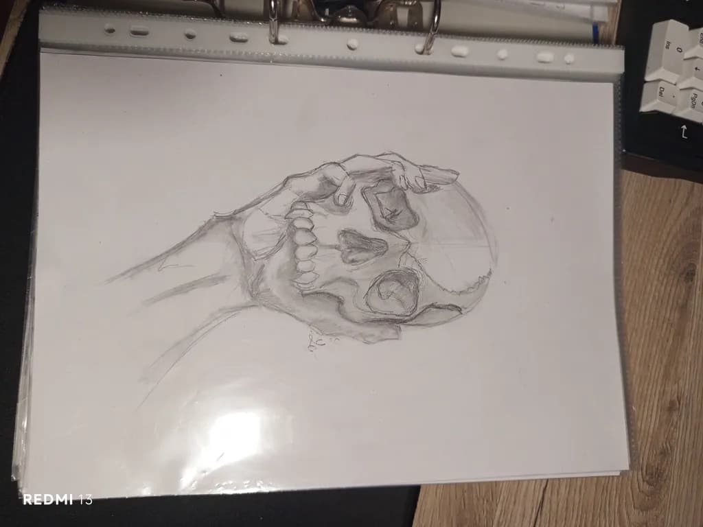 Whispers of Mortality: A Captivating Sketch of a Skull in Contemplation