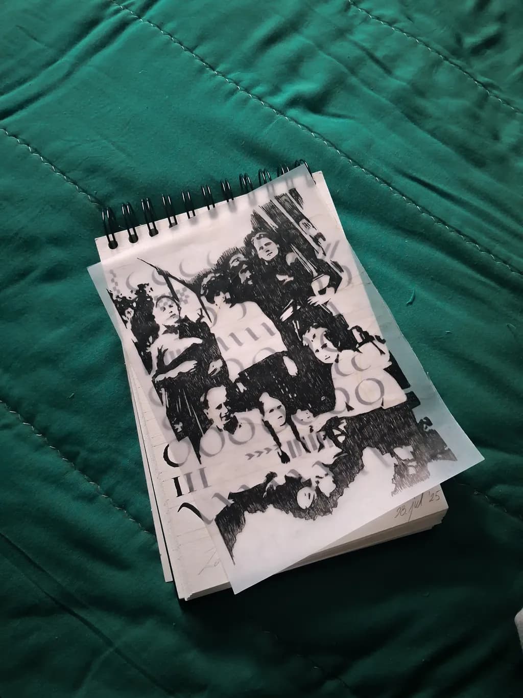 Whispers of the Past: A Black and White Sketch Overlay on Notebook Pages