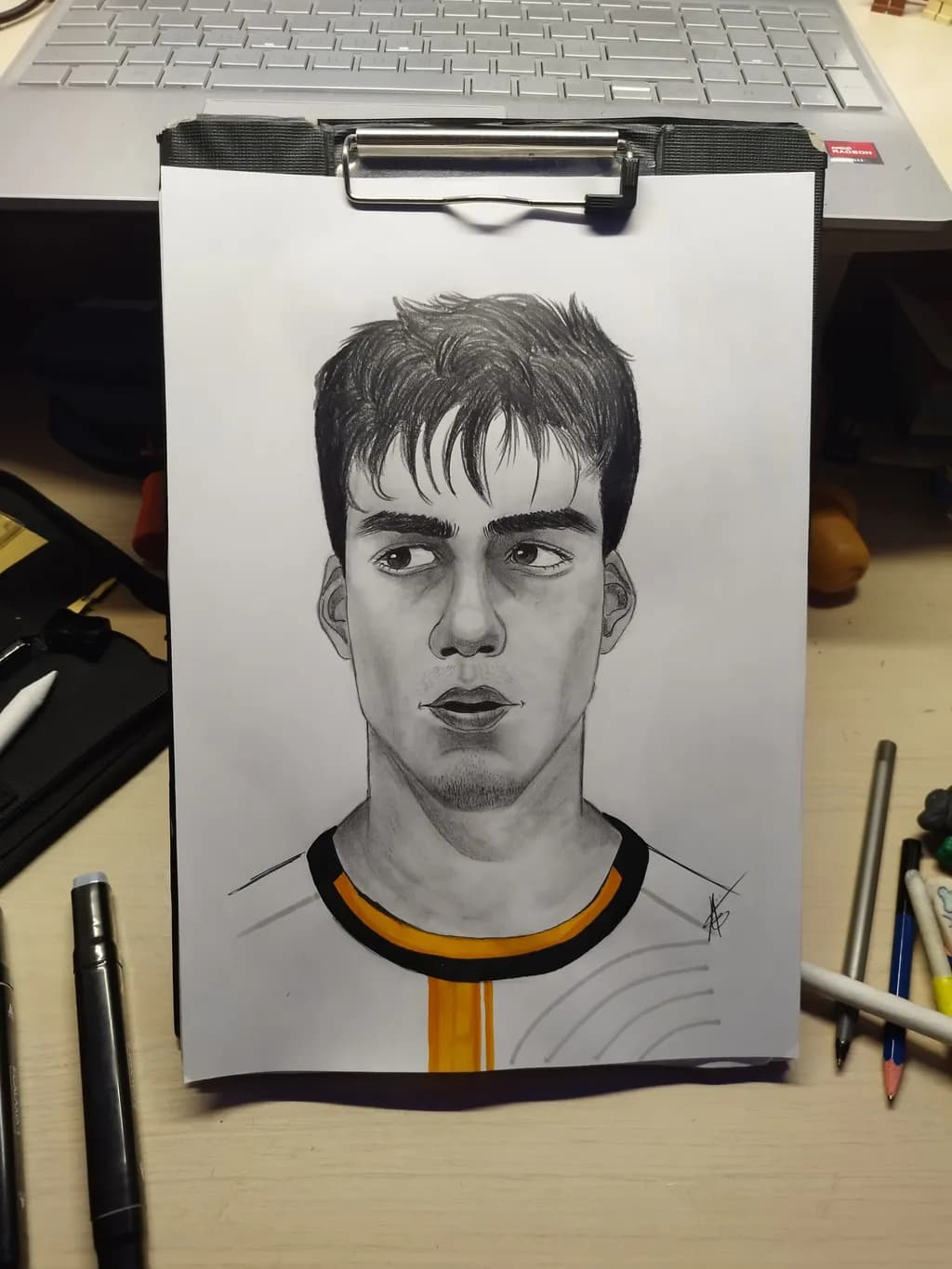 "Intense Gaze: A Realistic Portrait of Youthful Determination"
