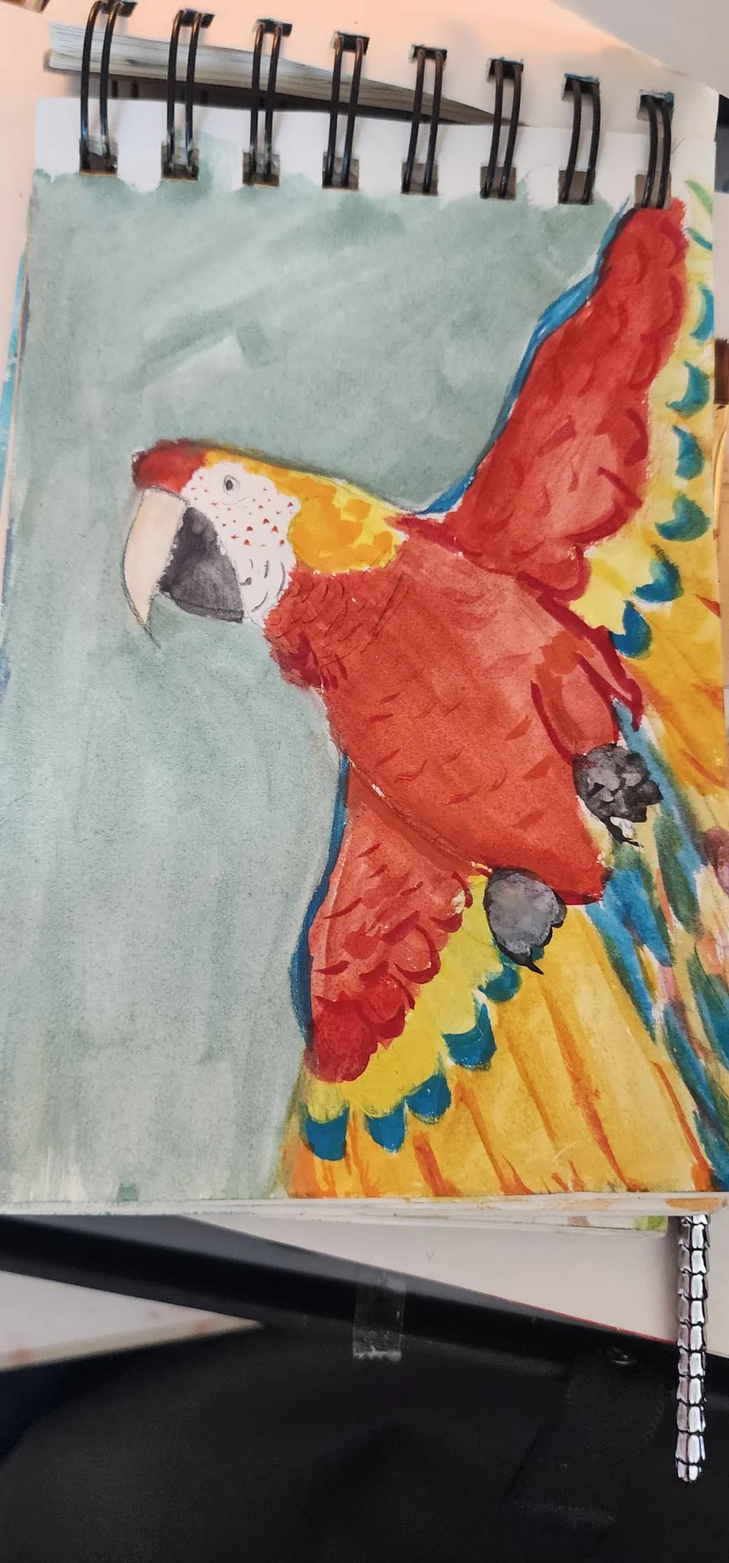 Vibrant Parrot in Flight: A Colorful Watercolor Illustration of Nature's Beauty