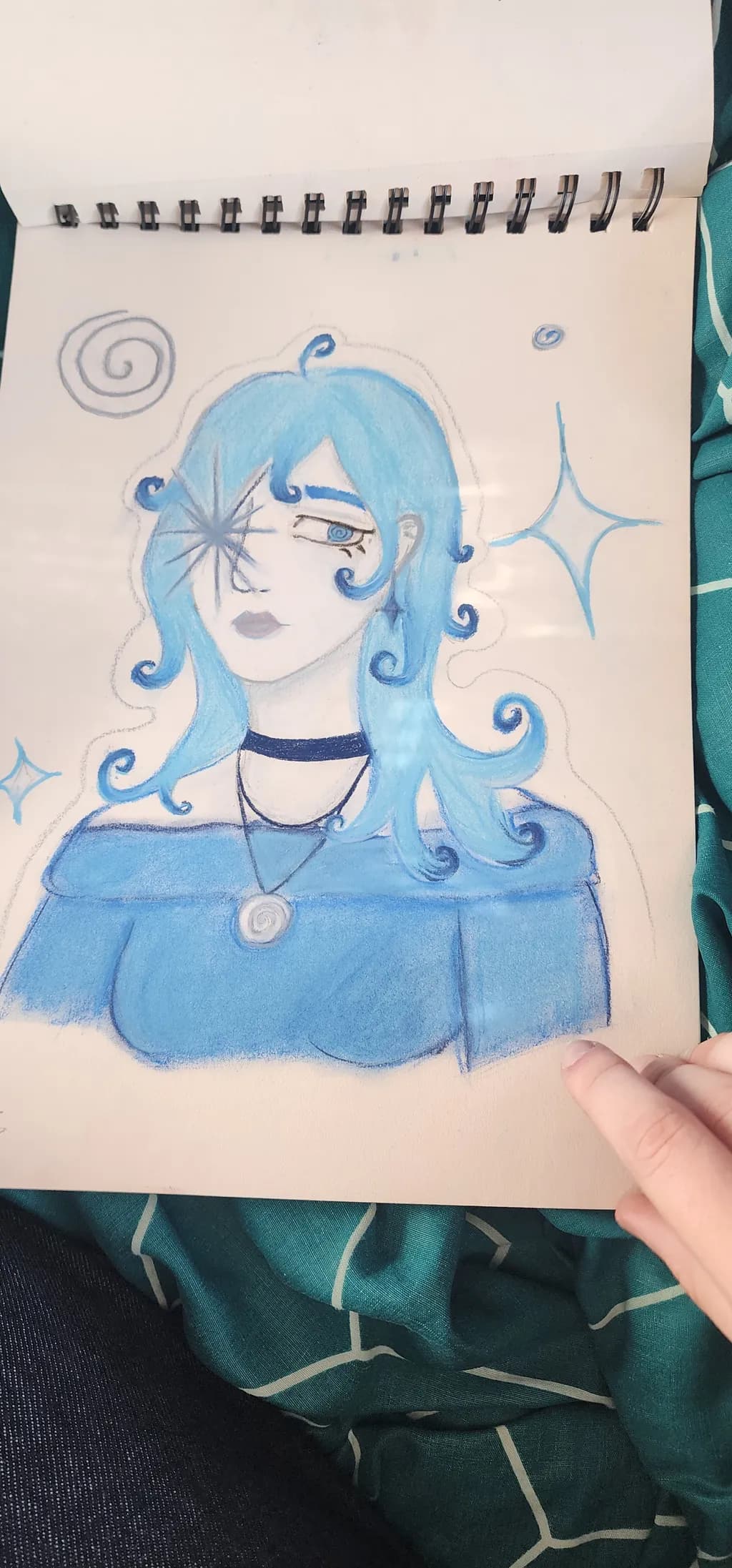Celestial Whispers: A Dreamy Portrait of a Blue-Haired Muse