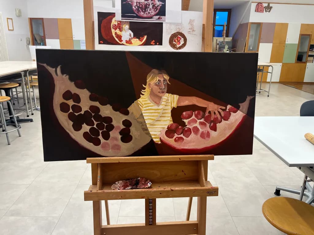 Juxtaposition of Innocence: A Child's Embrace of Pomegranate Splendor