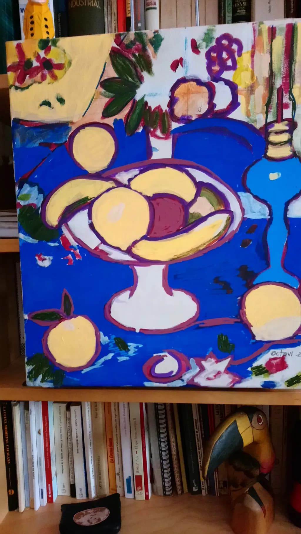 Vibrant Harmony: An Abstract Still-Life of Colorful Fruits in a Blue Oasis