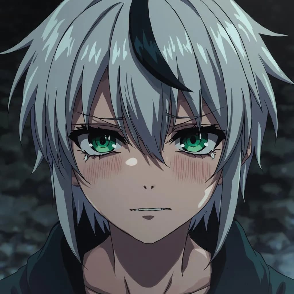 Emotional Echoes: A Dramatic Anime Character with Striking Green Eyes