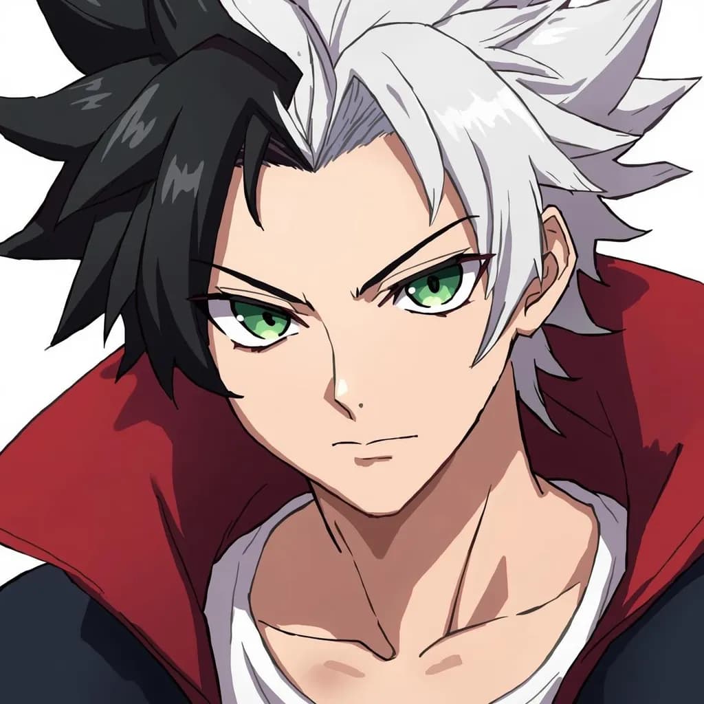 Dynamic Duality: A Striking Anime Character with Green Eyes and Bold Hairstyle