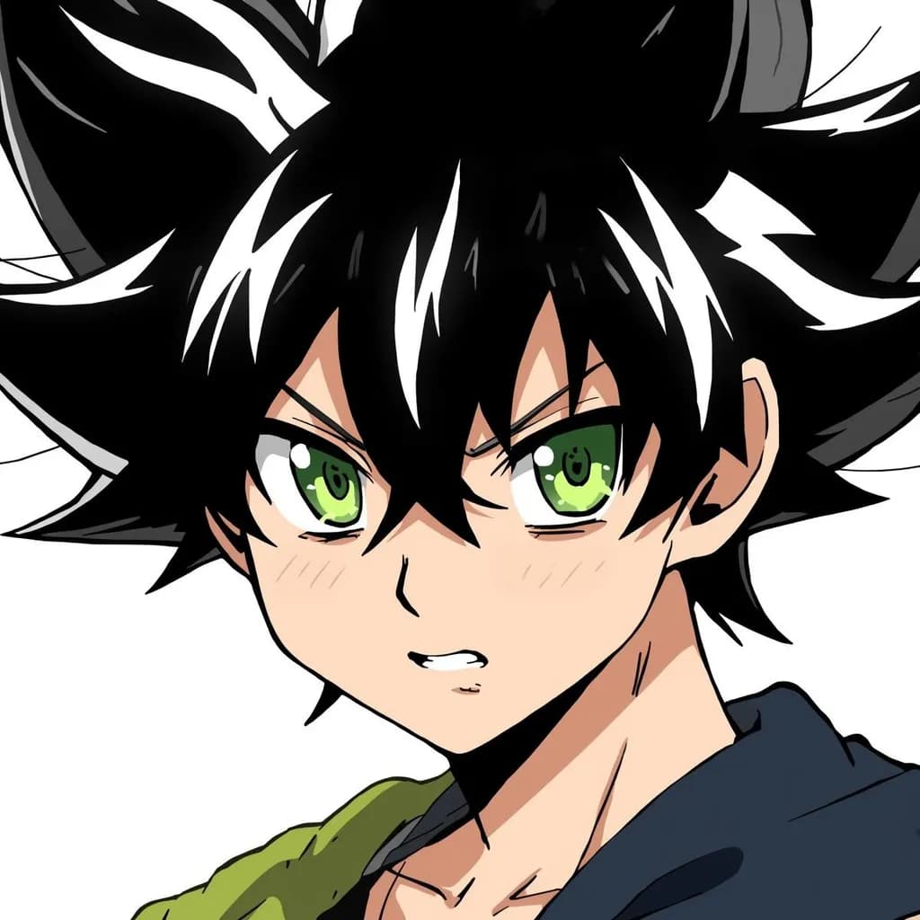 Determined Spirit: A Bold Anime Character with Striking Green Eyes and Dynamic Hairstyle