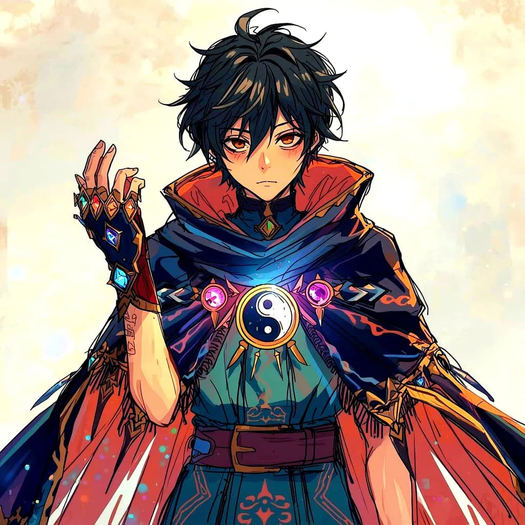 Mystical Guardian: The Enchanted Cloak of Gemstones and Balance