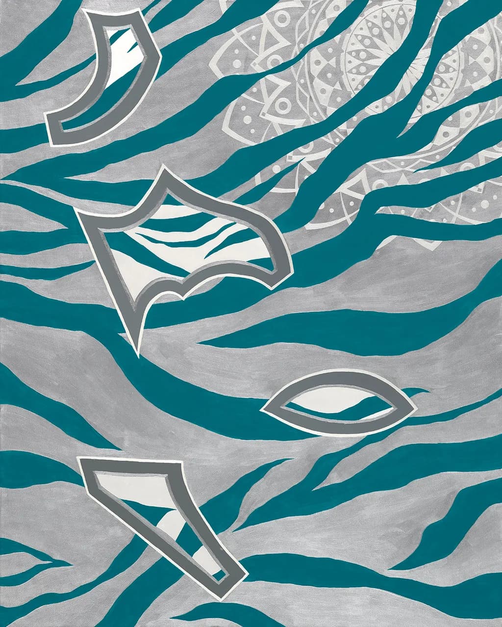 Whispers of the Ocean: Abstract Waves and Geometric Forms in Turquoise and Gray