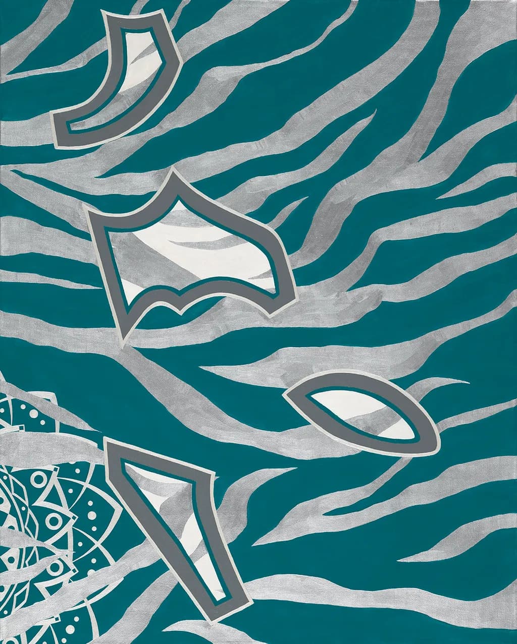 Teal Dreams: A Modern Abstract Journey Through Geometric Patterns and Monochrome Waves