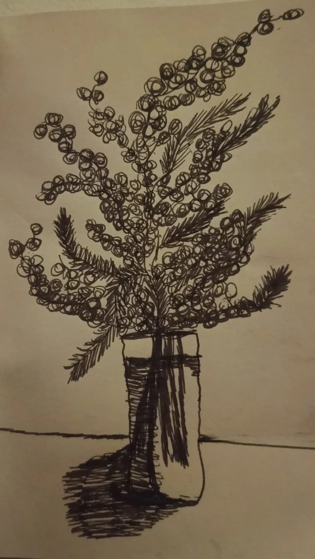 Whimsical Botanicals: A Playful Ink Sketch of Nature's Beauty in a Vase