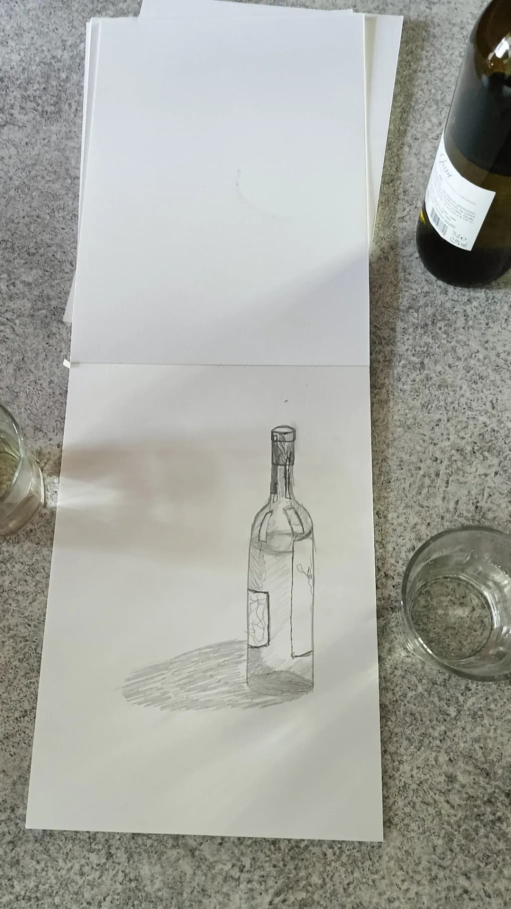 Whispers of Glass: A Delicate Sketch of a Wine Bottle in Soft Shadows
