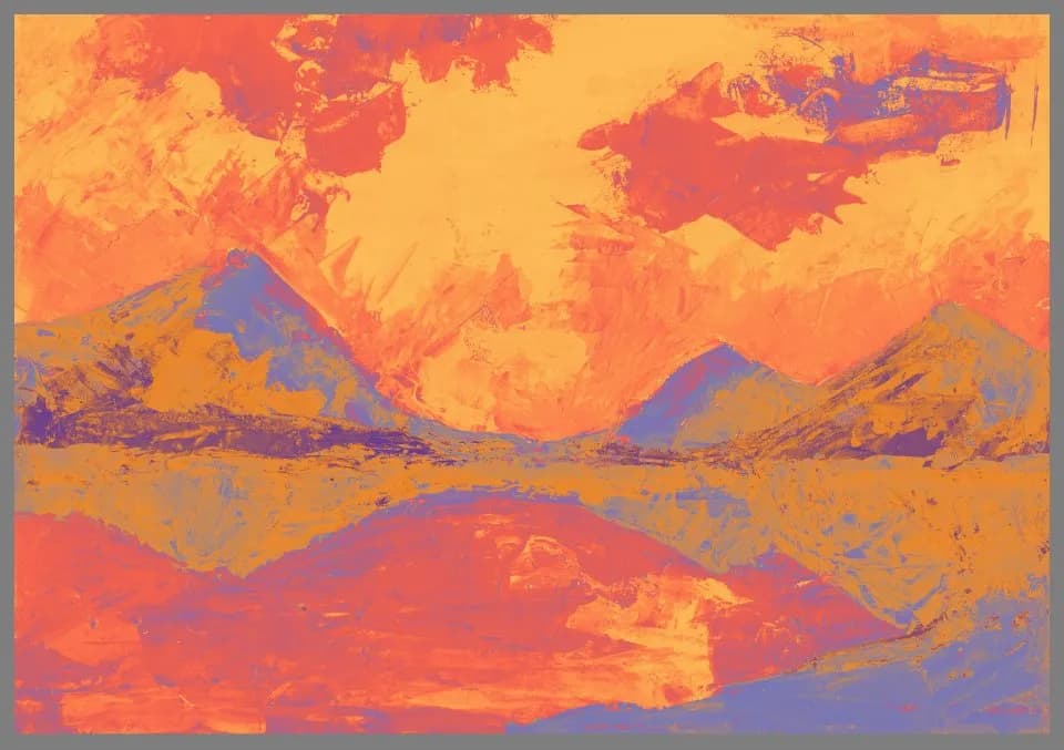 Vibrant Reflections: A Sunset Over Serene Mountains