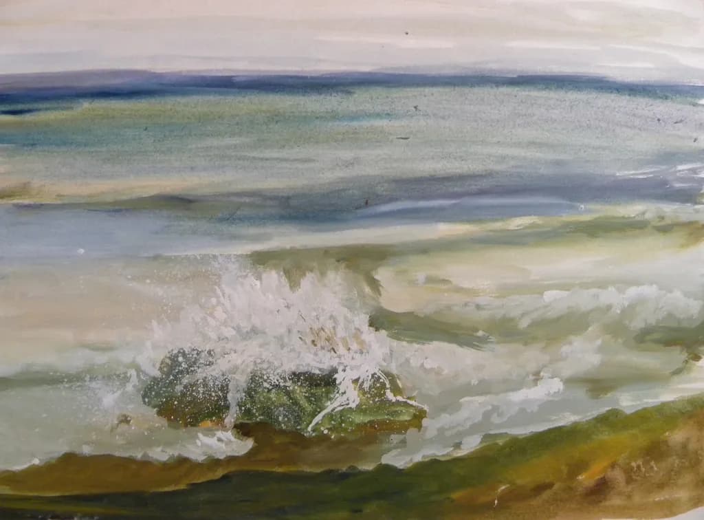 Whispers of the Ocean: A Serene Seascape in Watercolor