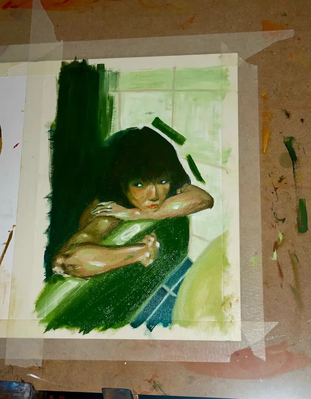 Whispers of Reflection: A Contemplative Portrait in Green Hues
