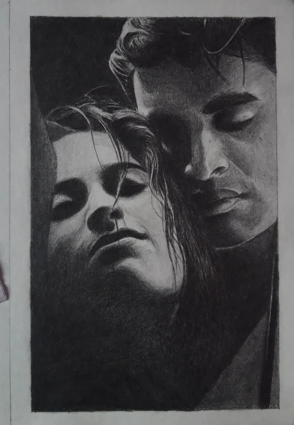 Ethereal Embrace: A Charcoal Exploration of Intimacy and Connection