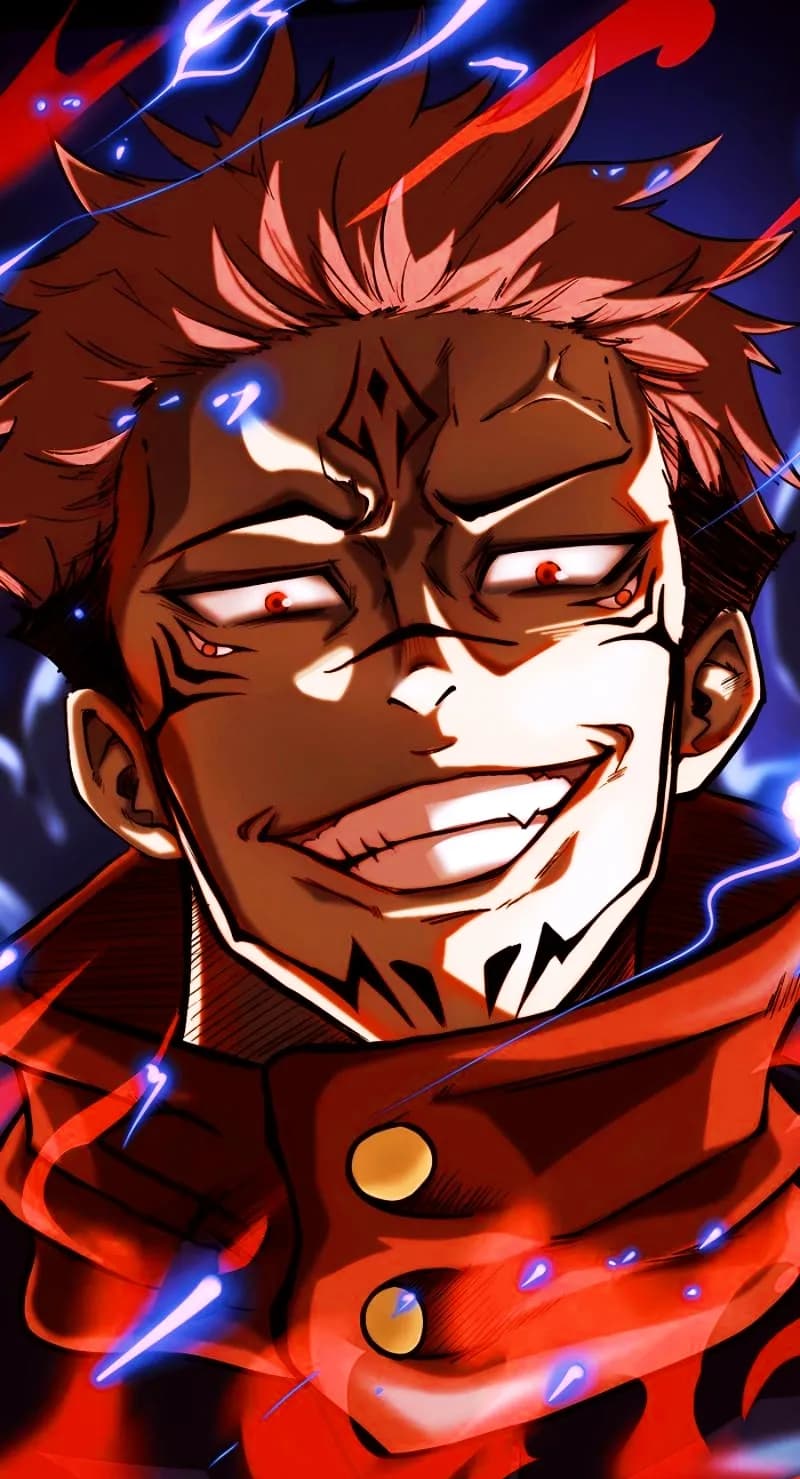 Energized Intensity: A Fiery Anime Character's Bold Smile
