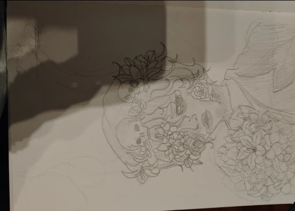 Whimsical Floral Portrait: A Creative Sketch of Nature's Beauty