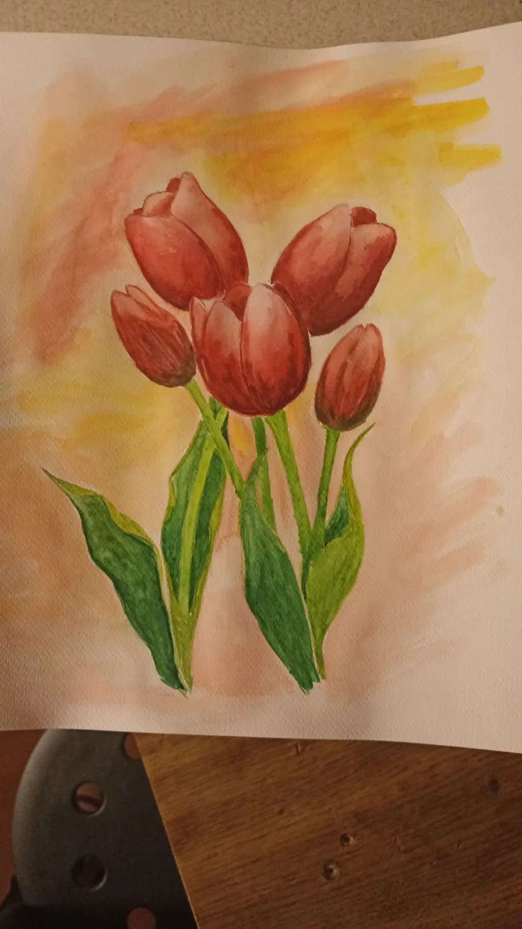 Blossoming Serenity: A Vibrant Tulip Bouquet in Watercolor Elegance