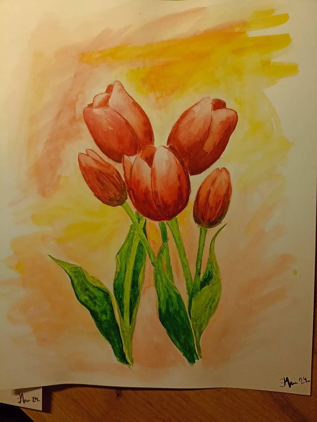 Vibrant Tulip Serenade: A Watercolor Celebration of Nature's Beauty