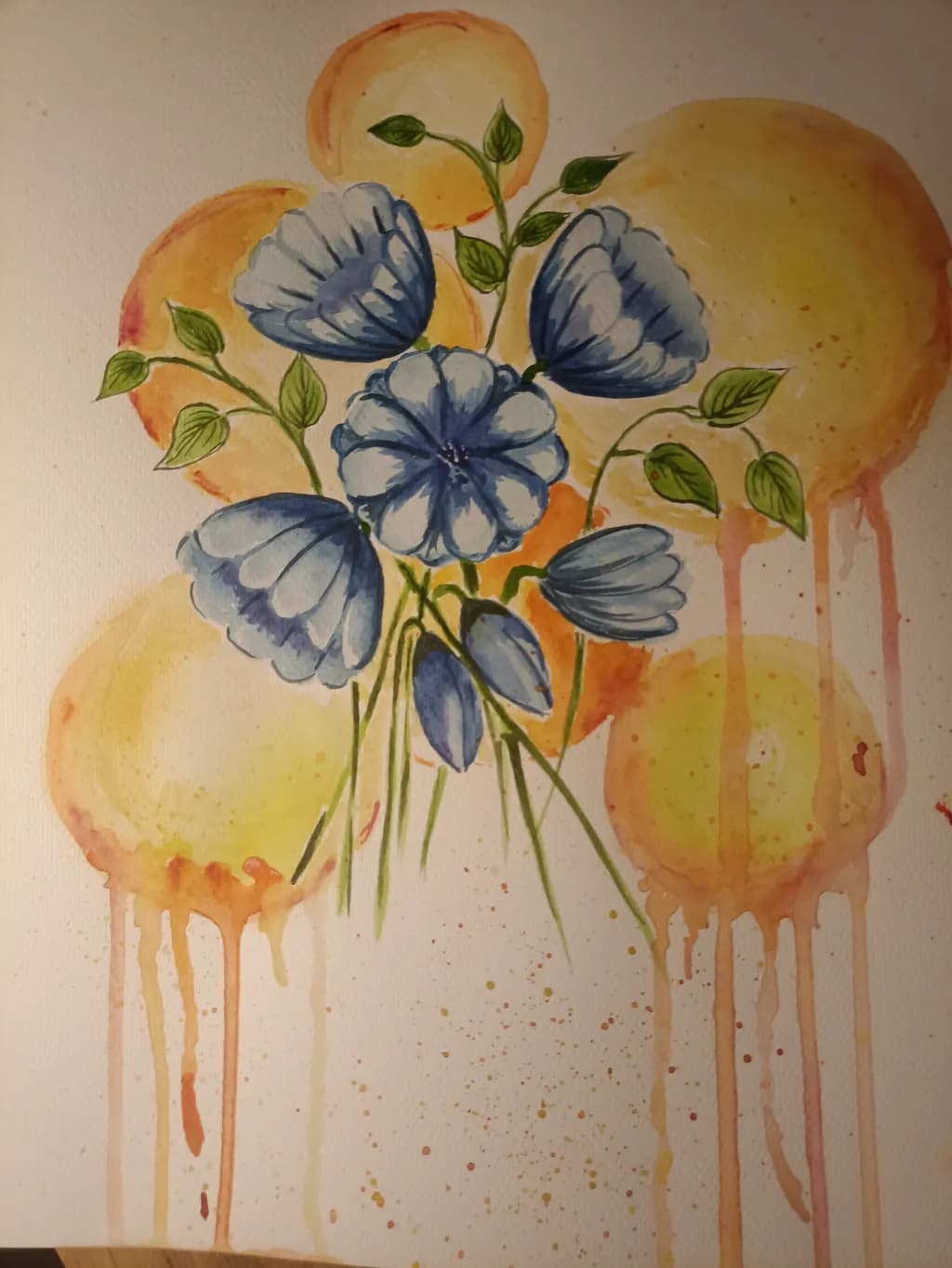 Whispers of Blue: A Floral Dance Amidst Golden Hues