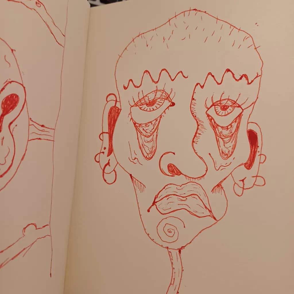Whimsical Reflections: A Surreal Portrait in Red Ink