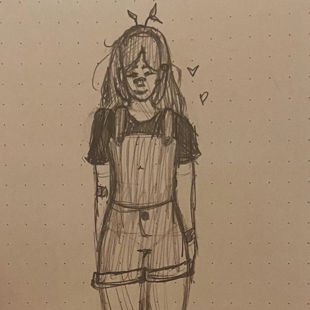 Whimsical Portrait of a Girl in Overalls with Playful Sprouts
