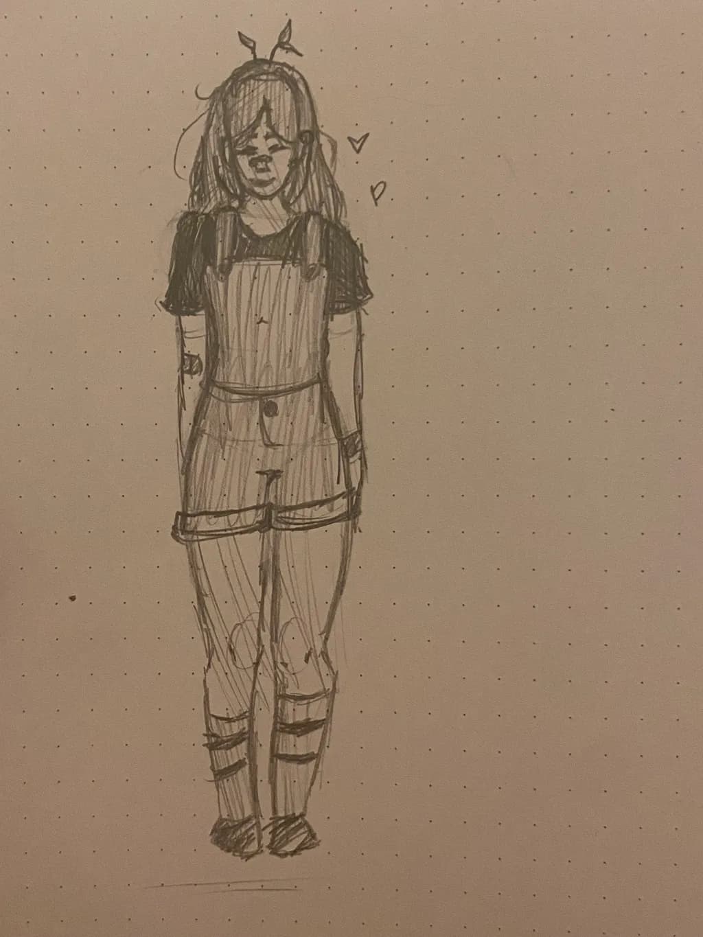 Playful Character Sketch: Casual Vibes in Overalls and Stripes