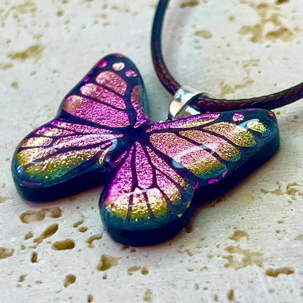 Whimsical Monarch: A Vibrant Butterfly Pendant in Iridescent Hues