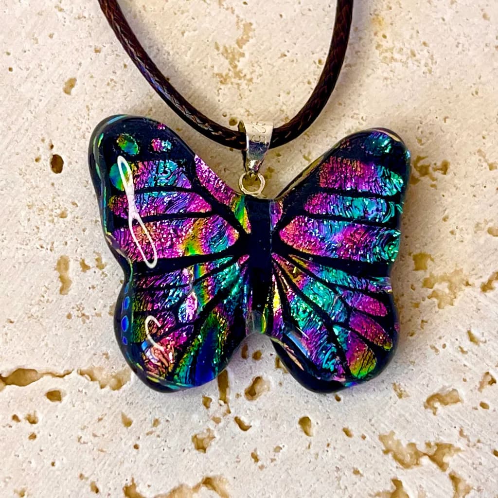 Whimsical Iridescence: Handcrafted Butterfly Pendant in Vibrant Colors