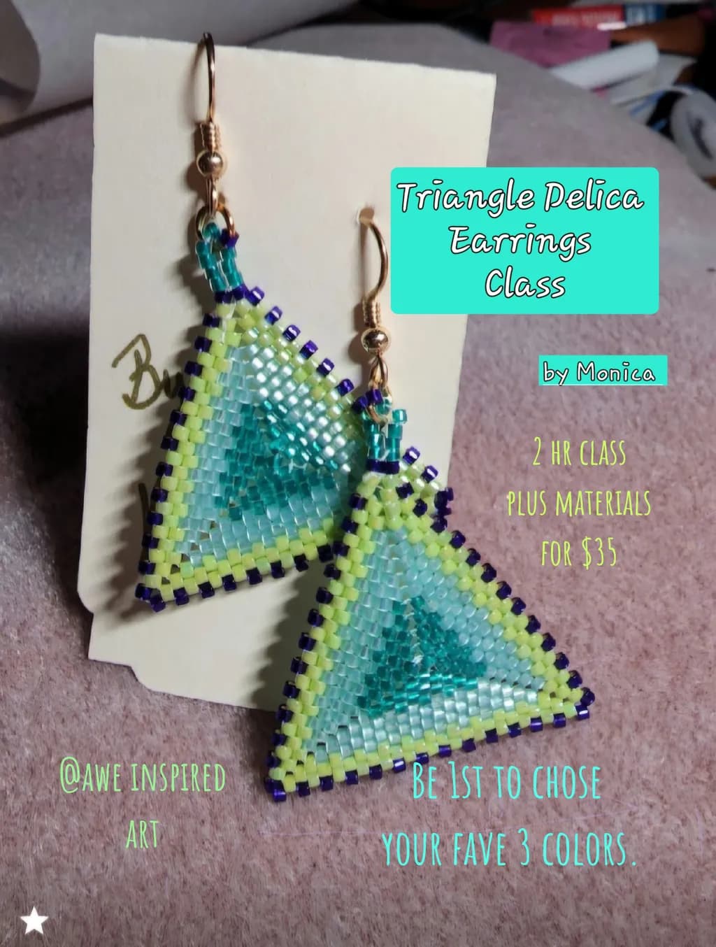 Colorful Triangle Delica Earrings Class: Create Your Unique Beaded Masterpiece in Just 2 Hours!