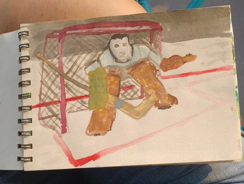 Goalie in Action: A Watercolor Tribute to the Spirit of Hockey