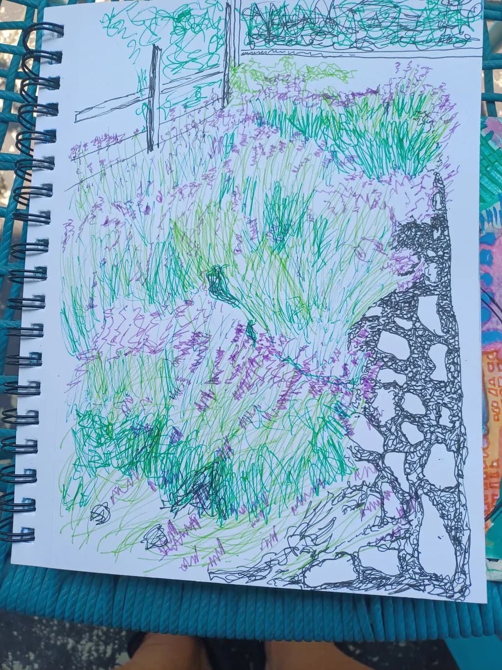Whispers of Nature: A Vibrant Sketch of Lavender Fields and Greenery