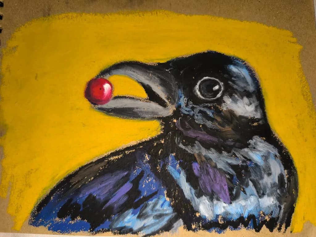 Vibrant Encounter: A Portrait of a Bird with a Red Berry on a Golden Canvas