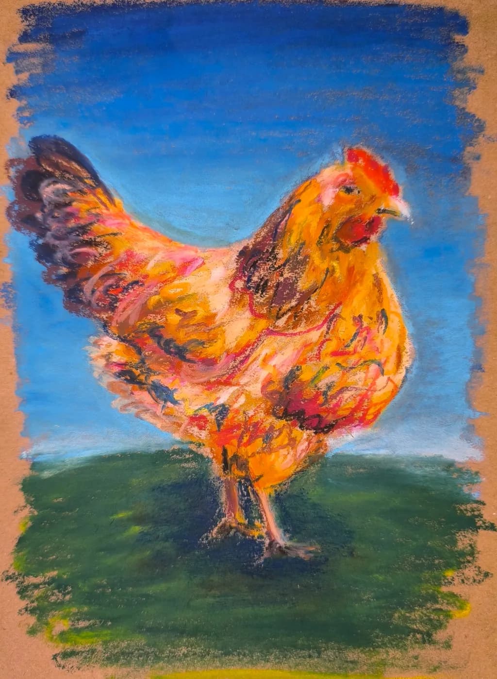 Vibrant Rooster: A Colorful Pastel Portrait of Farm Life