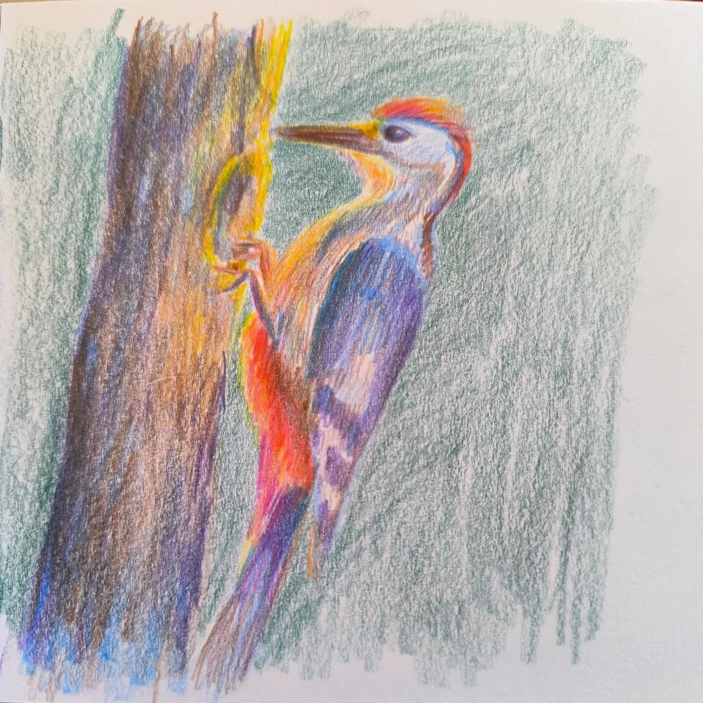 Vibrant Woodpecker: Nature's Colorful Artisan on Bark
