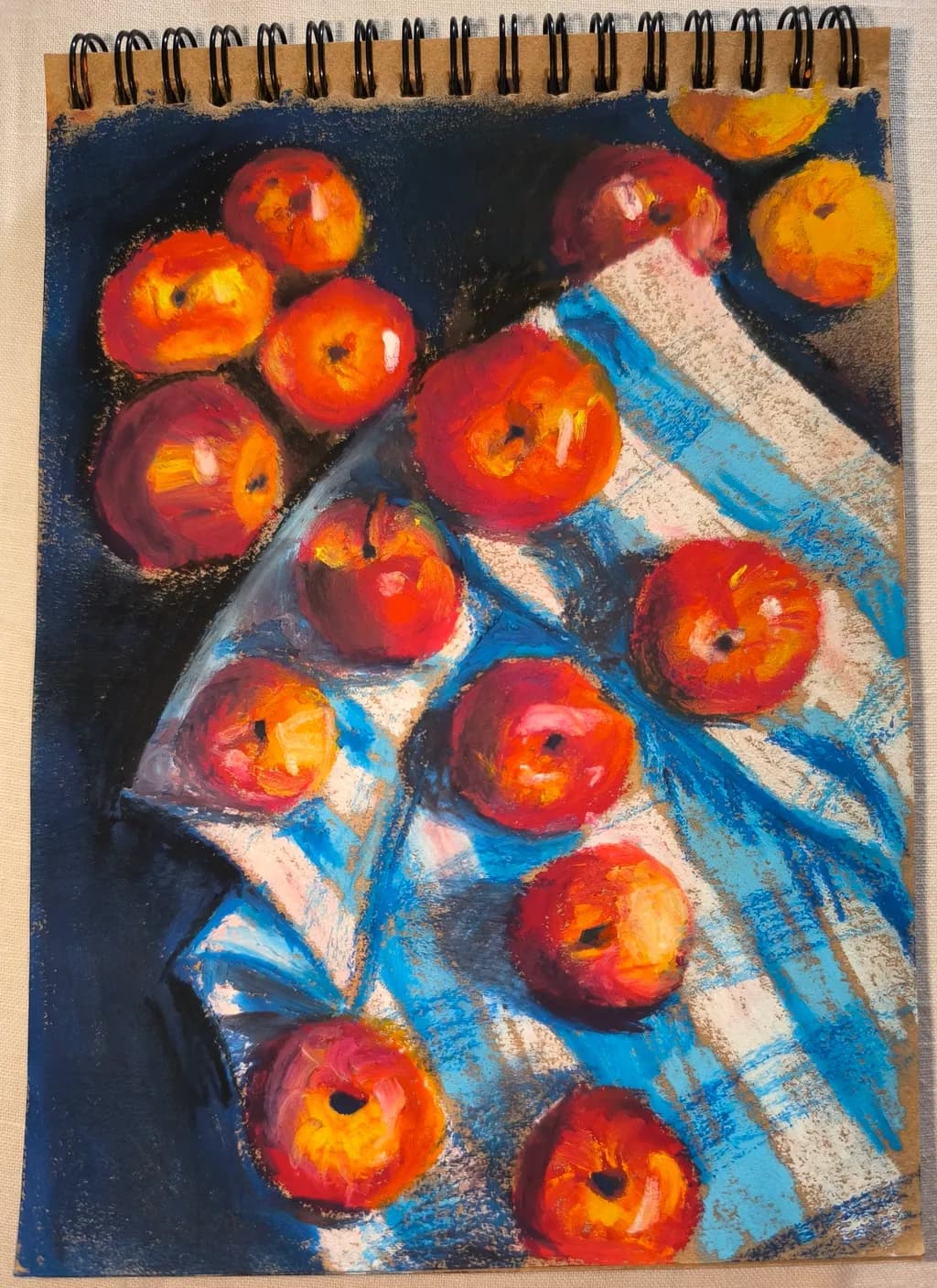 Vibrant Apples on Blue: A Textured Still-Life Delight