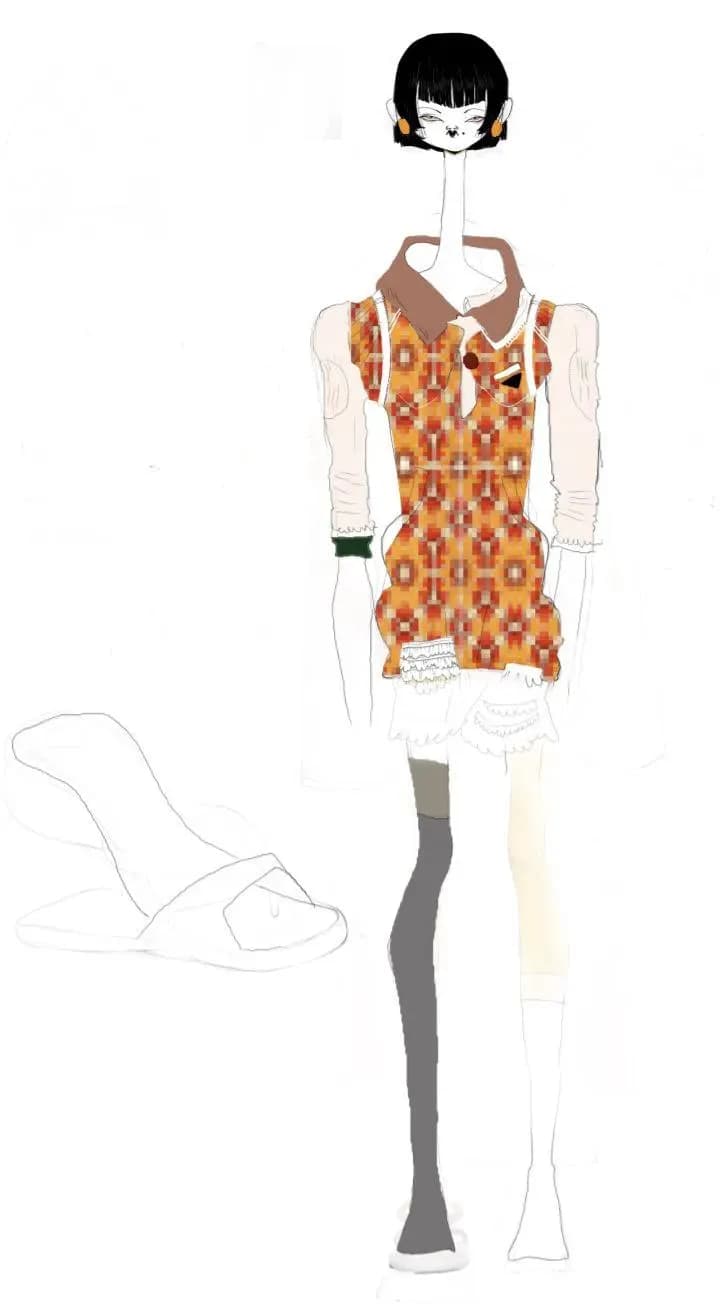 Chic Contrast: A Modern Fashion Illustration of Bold Patterns and Unique Silhouettes