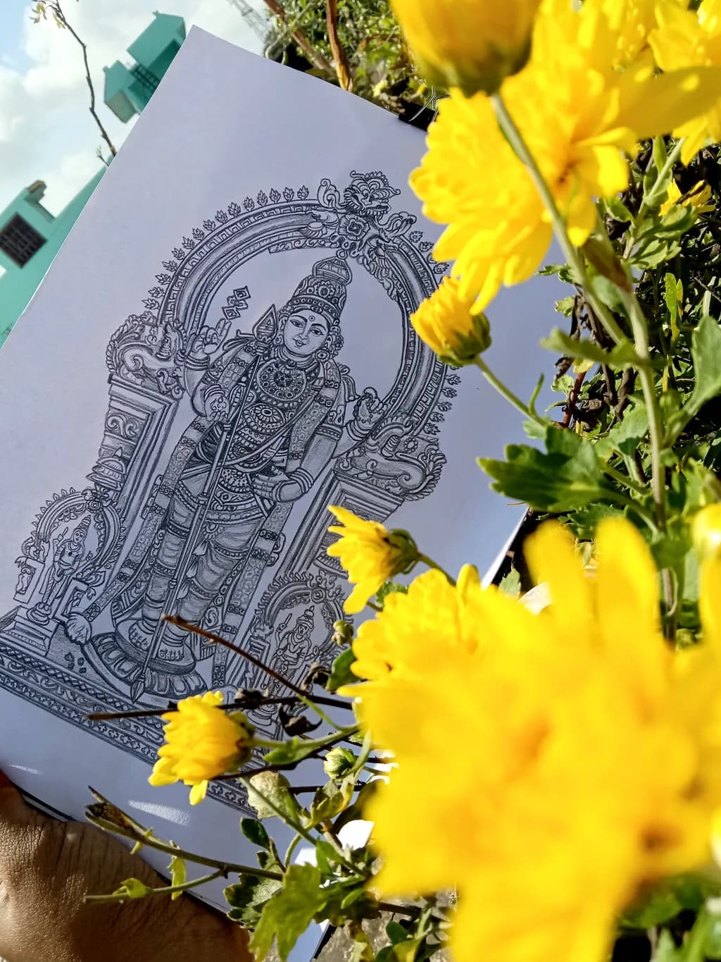 Divine Serenity: A Detailed Illustration of the Goddess Amidst Nature's Embrace