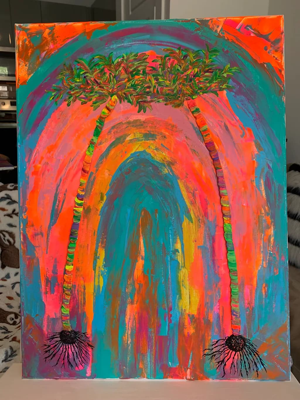 Vibrant Oasis: A Colorful Journey Through Palm Trees and Roots